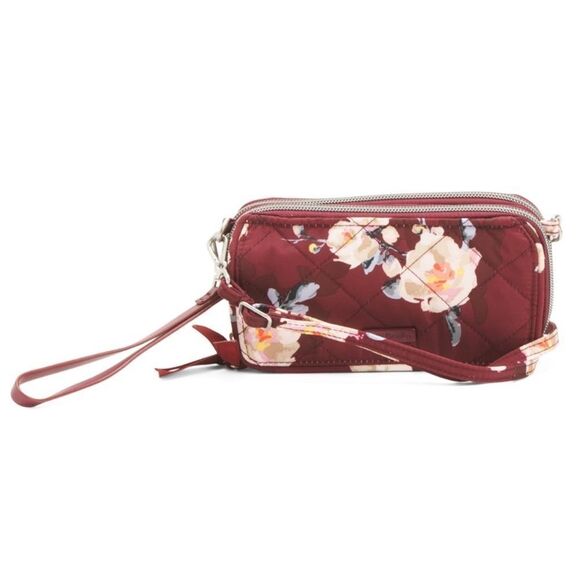 Vera Bradley RFID Blooms and Branches Burgundy Floral Crossbody Wallet Bag Purse - Picture 1 of 16